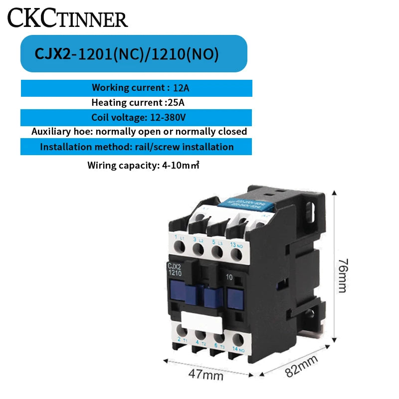 CJX2-12 AC Contactor 12A 3P+1NO DIN Rail 24V–380V CE AC Contactor Axl