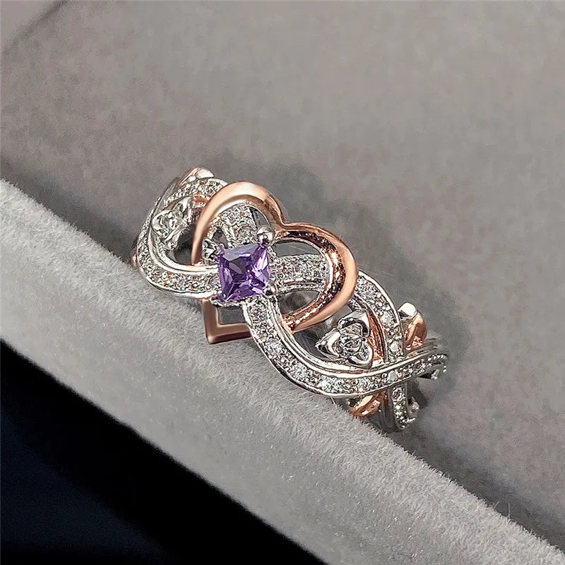 Huitan Women's Heart Ring – Rose Flower CZ Wedding Band Fashion Ring Axl