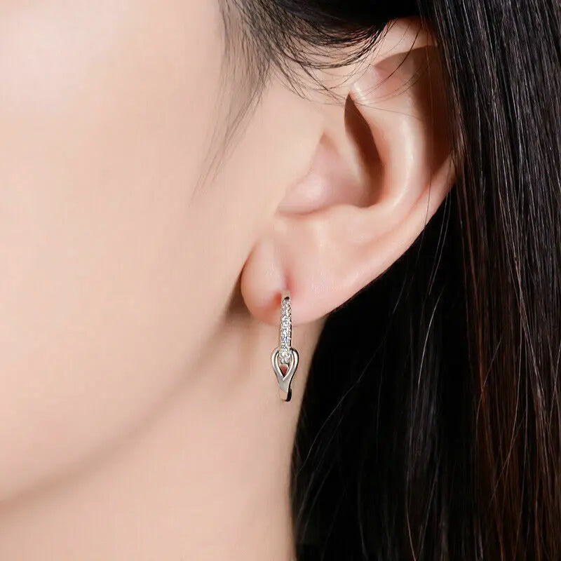 Huitan Silver Cubic Zirconia Geometric Hoop Earrings for Women Hoop Earrings Axl