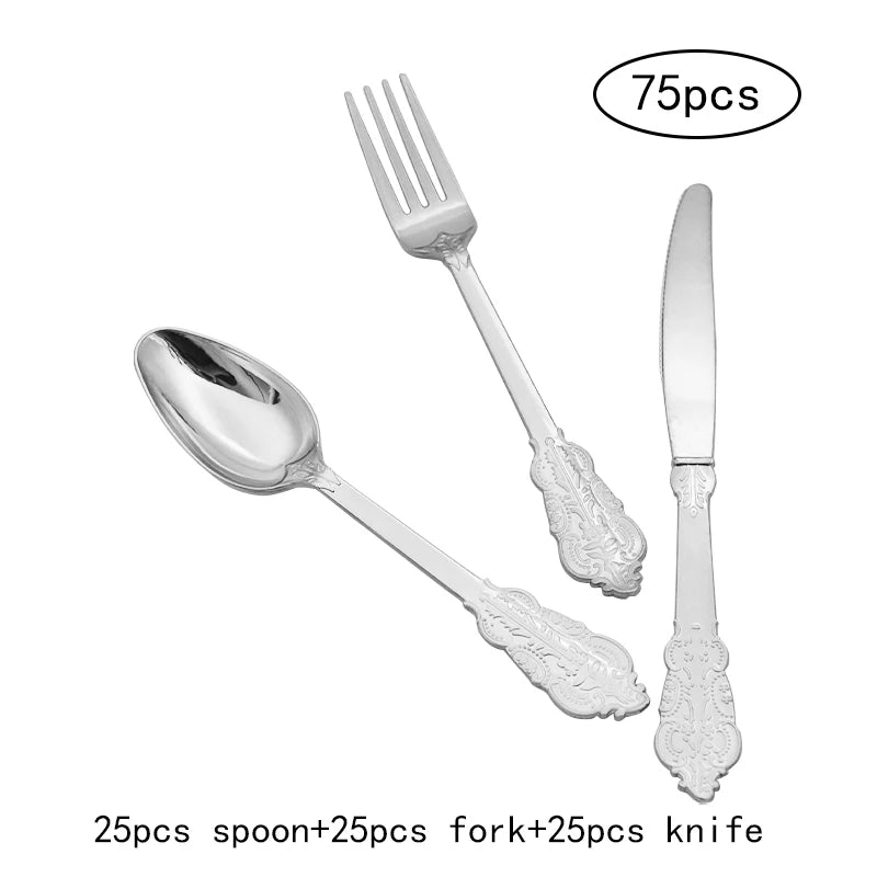 75pc Disposable Plastic Cutlery Set – Rose Gold Flatware Disposable Flatware Set Axl 75pcs silver