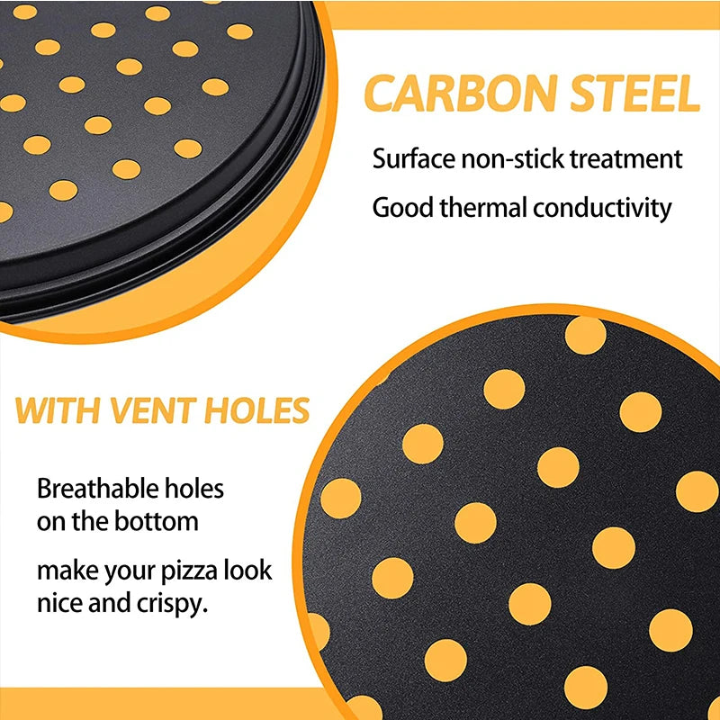 Nonstick Carbon Steel Pizza Crisper Pan with Holes | Round Tray Pizza Baking Pan Axl