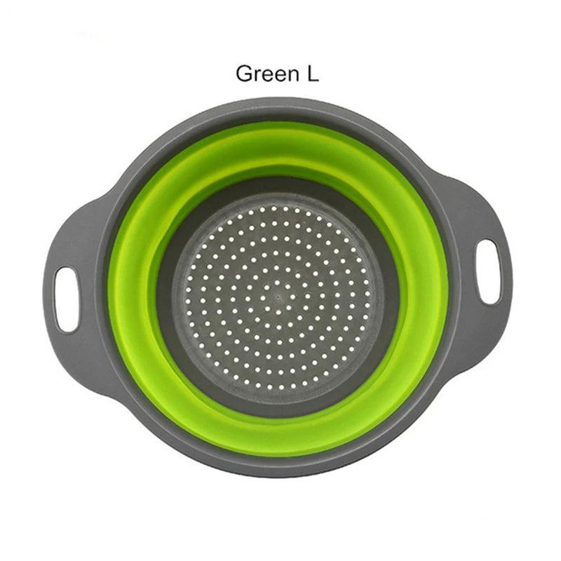 Collapsible Silicone Colander – Foldable Fruit & Veggie Strainer Collapsible Colander Axl Round-Green-L