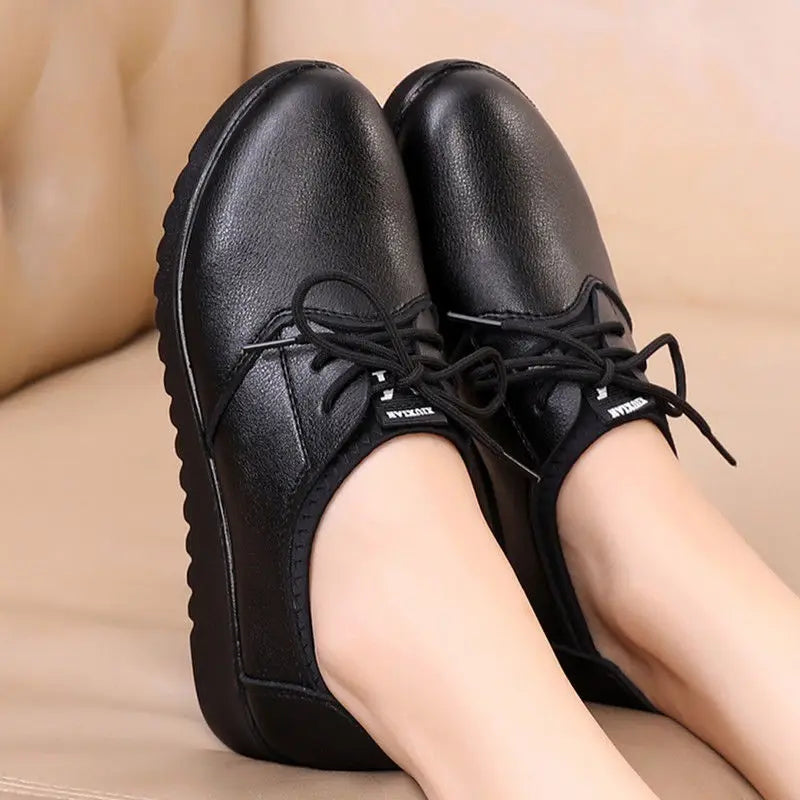 Women's Black Oxford Lace-Up Wedge Flats | Non-Slip Loafers Women's Oxford Flats Axl