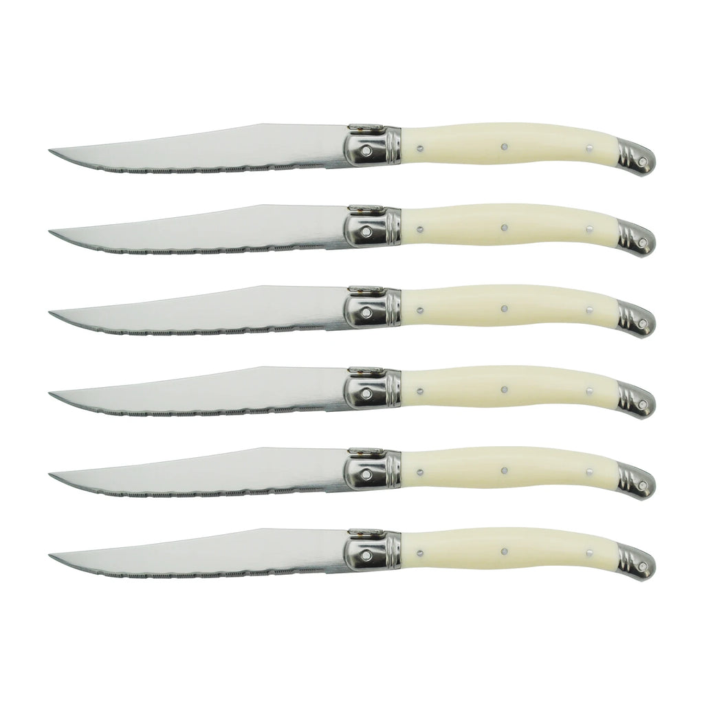 Laguiole Steak Knife Set 4–12pc | Pearl White Handles Steak Knife Set Axl