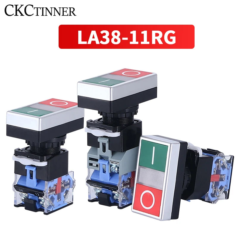 LA38-11RG 22mm Illuminated Double Push Button Switch Red Green Push Button Switch Axl