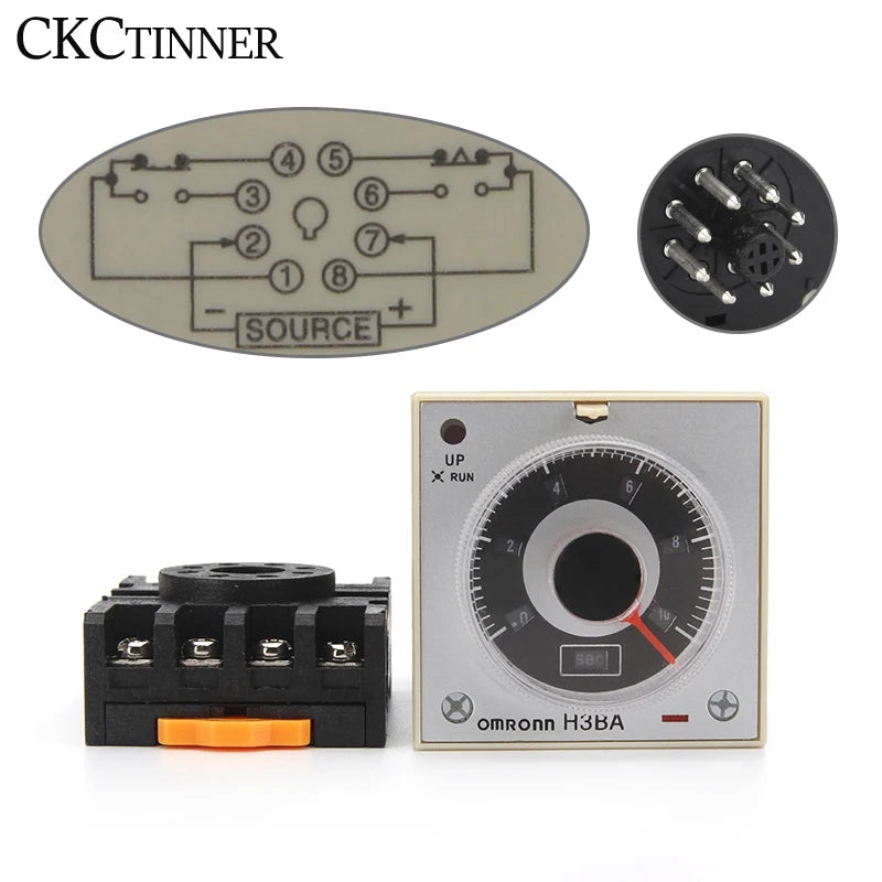 CKCTINNER H3BA-8H 8PIN Timer Relay with Base | DC24V AC220V Timer Relay Axl