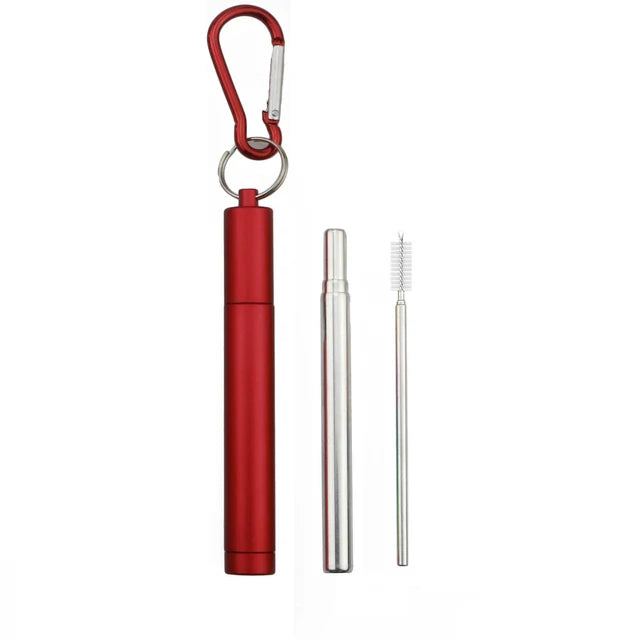 Collapsible Stainless Steel Travel Straw Set – Case & Brush Reusable Drinking Straw Axl Red Set