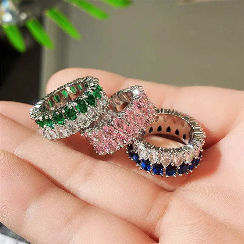Huitan Eternity Ring Women – Colorful Cubic Zirconia Band Fashion Ring Axl