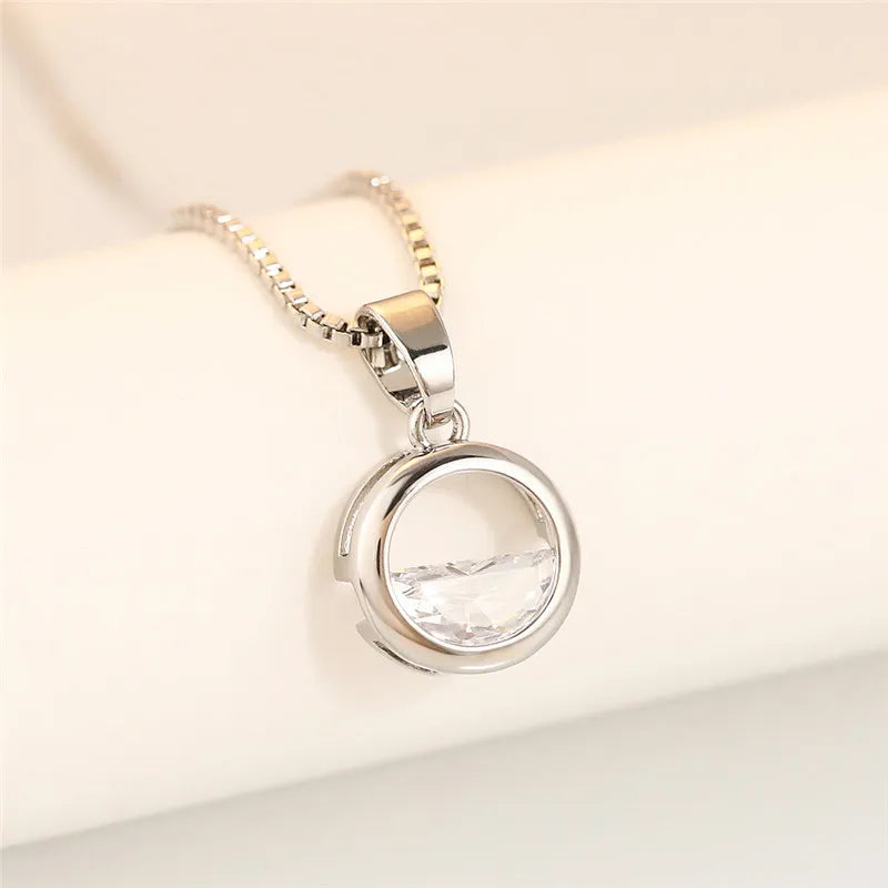 Huitan Silver Circle Pendant Necklace – Cubic Zirconia Women Pendant Necklace Axl XL607 45cm