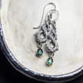 Huitan Vintage Green Zirconia Twist Drop Earrings | Dragon Leaf Drop Earrings Axl Antique Silver Plated green