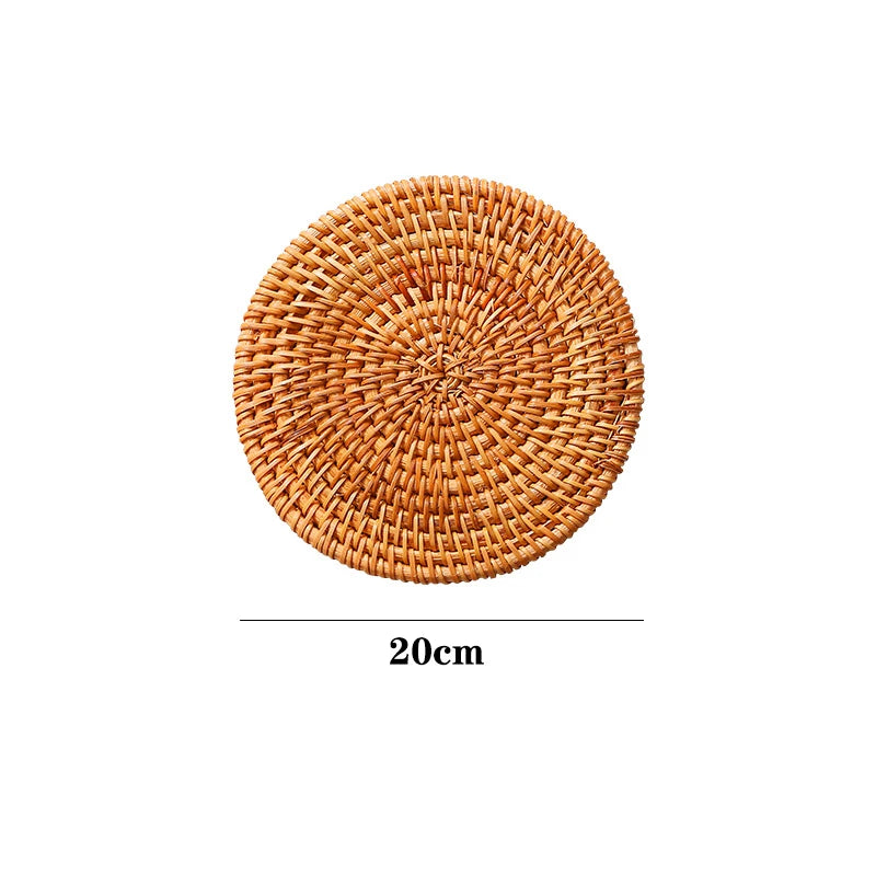 KEMORELA Round Rattan Coaster – Handmade Natural Cup Mat & Placemat Rattan Coaster Axl 1PC 20CM M
