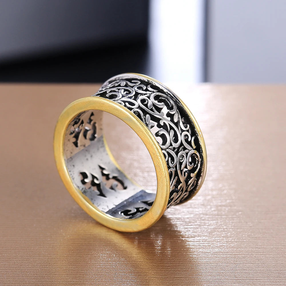 Huitan Two-Tone Vintage Punk Ring for Women | Zinc Alloy Fashion Ring Axl