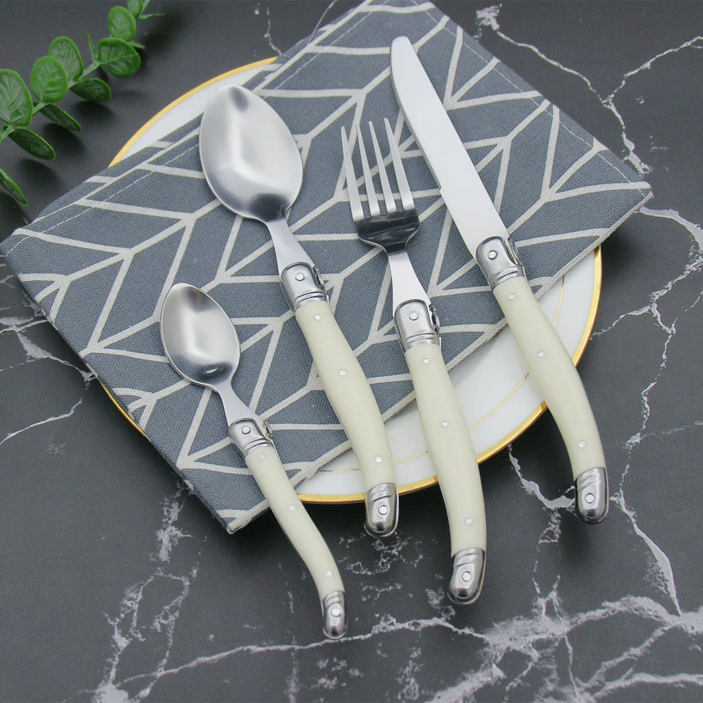 Laguiole Ivory White Stainless Steel Cutlery Set 4-24pc Flatware Cutlery Set Axl