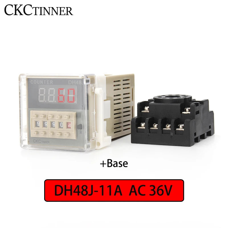 DH48J-11A Digital Counter Relay 11-Pin 12V–380V with Base Digital Counter Relay Axl AC36V