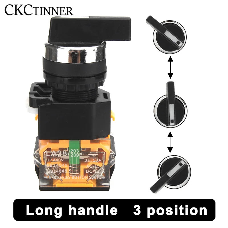 22mm Rotary Selector Switch LA38 Self-Lock & Reset 2/3 Position Rotary Selector Switch Axl long 3 position Self-reset 2 NO