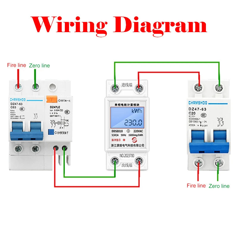 DIN Rail Single Phase LCD Energy Meter 220V 80A kWh Wattmeter Digital Energy Meter Axl