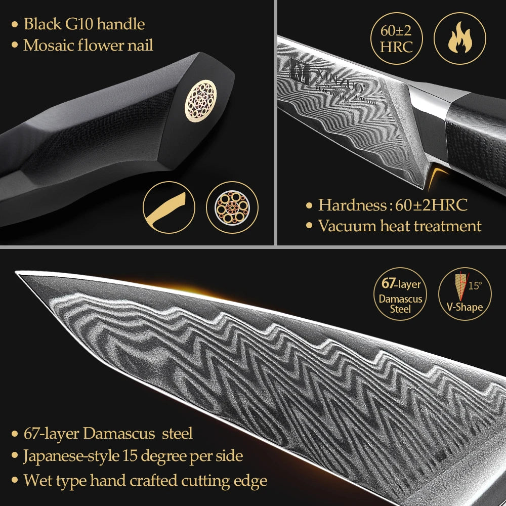 XINZUO 3.5" Damascus VG10 Paring Knife | G10 Mosaic Handle Damascus Paring Knife Axl