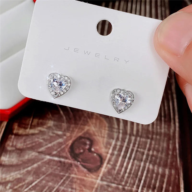 Huitan Pink CZ Heart Stud Earrings – Dainty Gift for Women Crystal Stud Earrings Axl