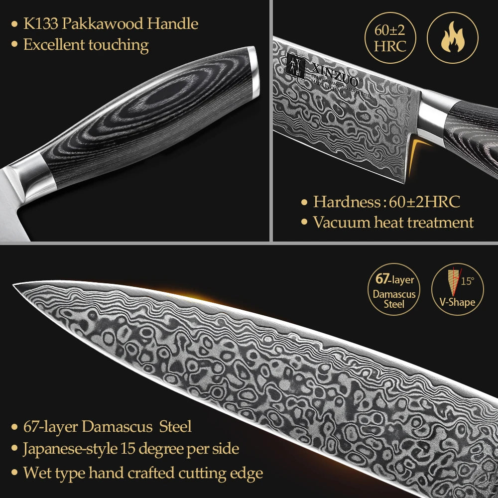 XINZUO 8" Damascus VG10 Chef Knife – 67-Layer Pakkawood Handle Damascus Chef Knife Axl
