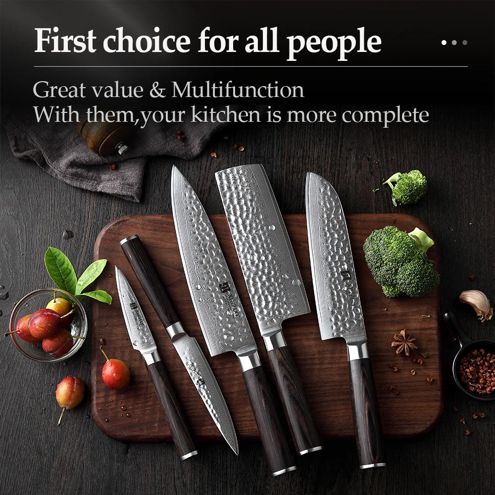 XINZUO 5-Piece Damascus Steel Kitchen Knife Set | Pakkawood Kitchen Knife Set Axl