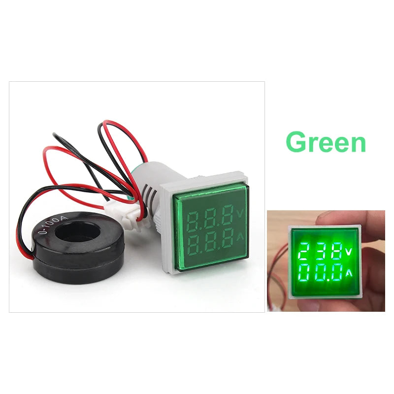 AC 60–500V LED Digital Voltmeter 22mm Panel Mount Voltage Indicator Digital Voltmeter Axl Green