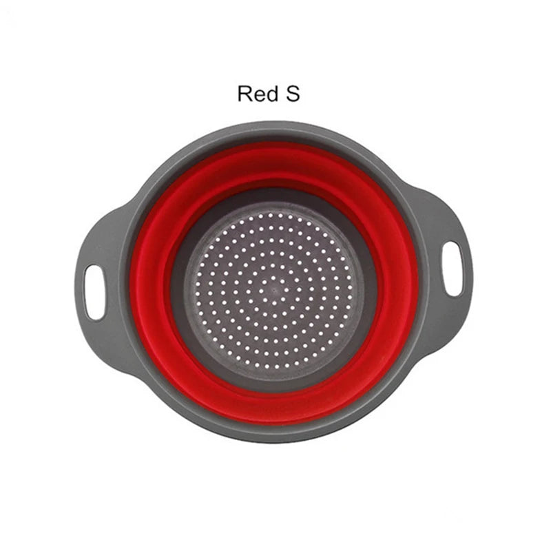 Collapsible Silicone Colander – Foldable Fruit & Veggie Strainer Collapsible Colander Axl Round-Red-S