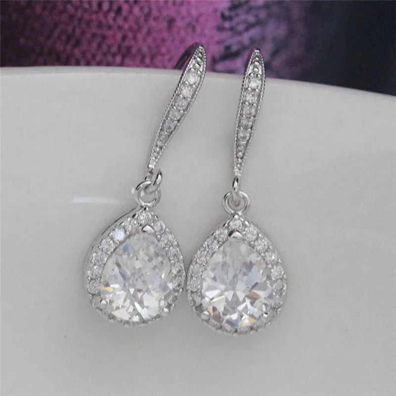 Huitan CZ Drop Earrings – White, Blue & Purple for Women Drop Earrings Axl
