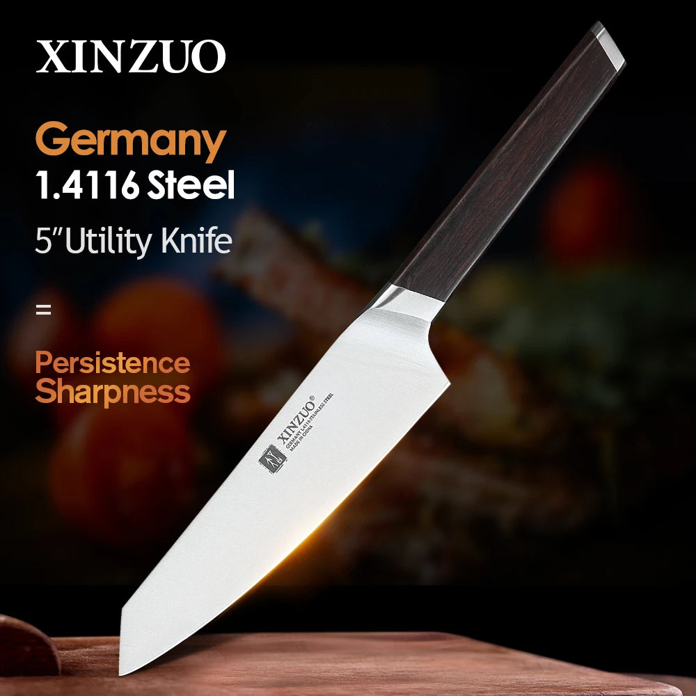 XINZUO 5" Utility Knife German Steel & Ebony Handle | RUI Utility Kitchen Knife Axl