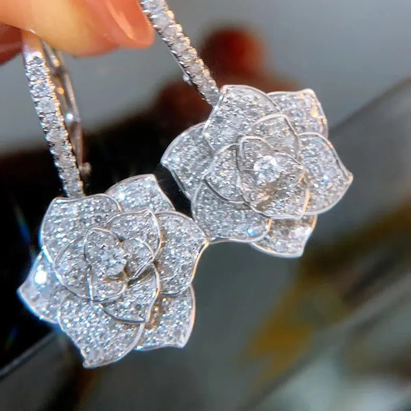 Huitan Silver Floral Dangle Earrings | AAA CZ Wedding Jewelry Dangle Drop Earrings Axl