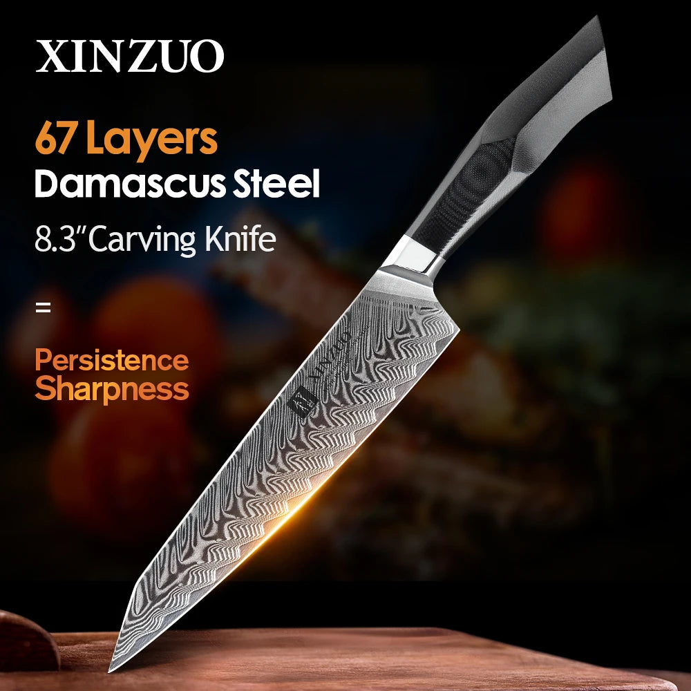 XINZUO 8.3" 67-Layer Damascus Steel Slicing Knife – G10 Handle Damascus Kitchen Knife Axl Default Title