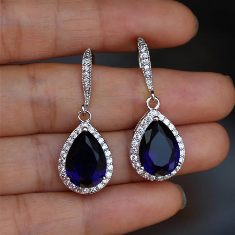 Huitan CZ Drop Earrings – White, Blue & Purple for Women Drop Earrings Axl