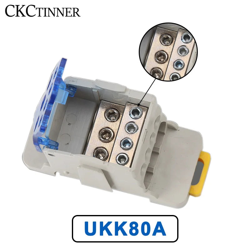 UKK80A Terminal Block 80A DIN Rail 1-In Multi-Out Wire Connector DIN Rail Terminal Block Axl