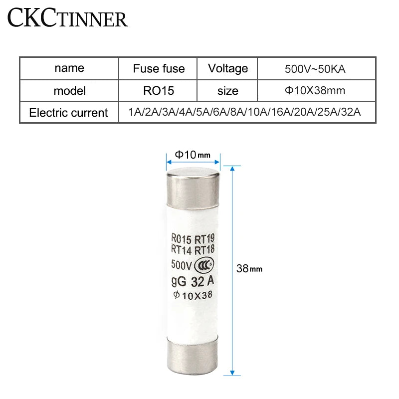 10Pcs Ceramic Fast-Blow Fuse 10x38mm 500V RO15 RT14 RT18 Ceramic Fuse Axl