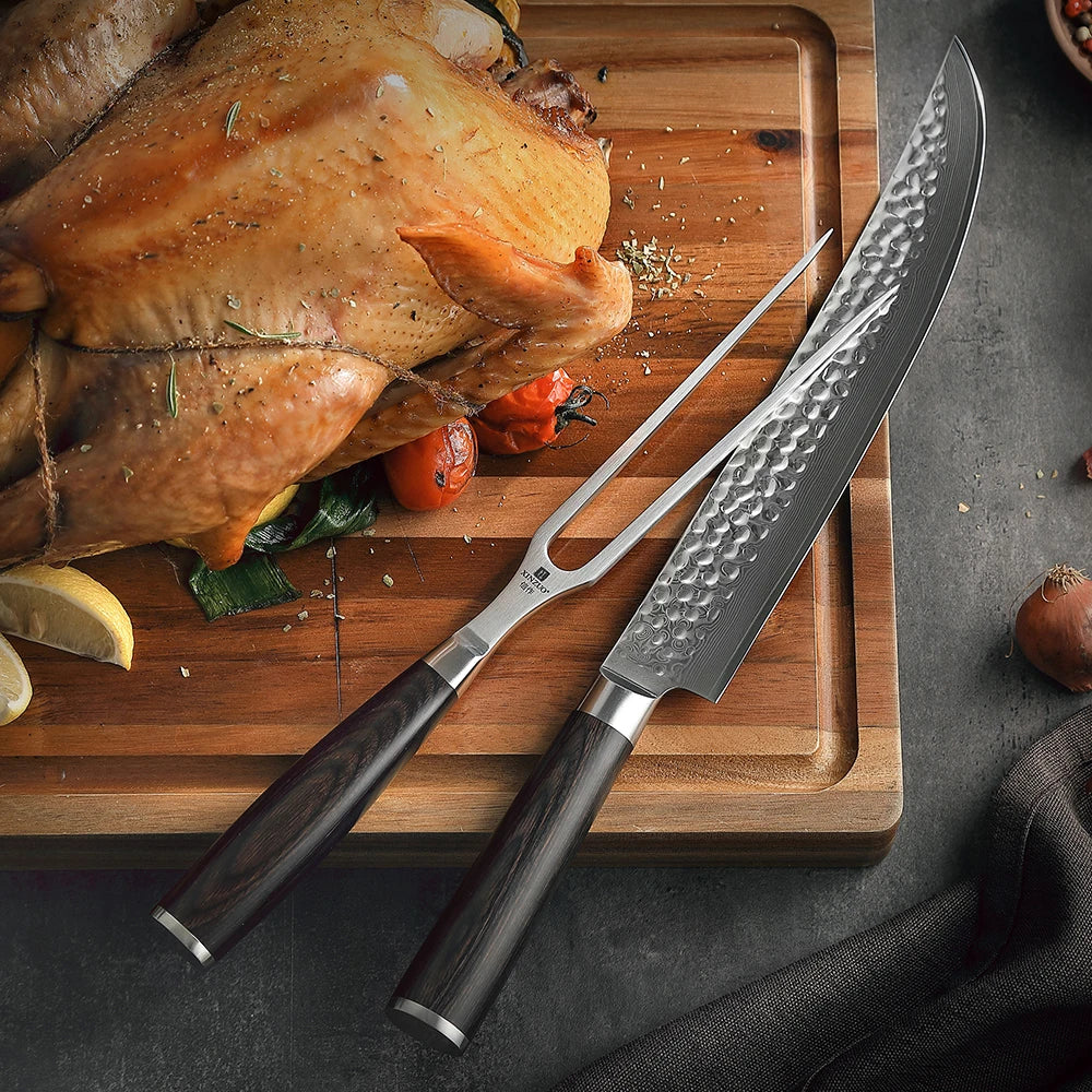 Xinzuo 6" Two-Tine Carving Fork – Stainless Steel & Wood Handle Carving Fork Axl