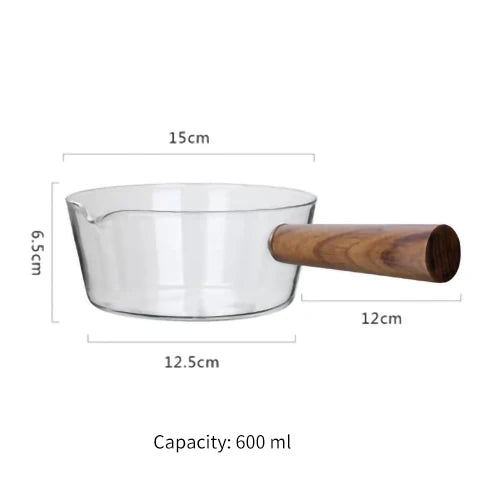KEMORELA Glass Milk Pot Wooden Handle – 400ml/600ml Saucepan Glass Saucepan Axl 600ML 0-1000ml