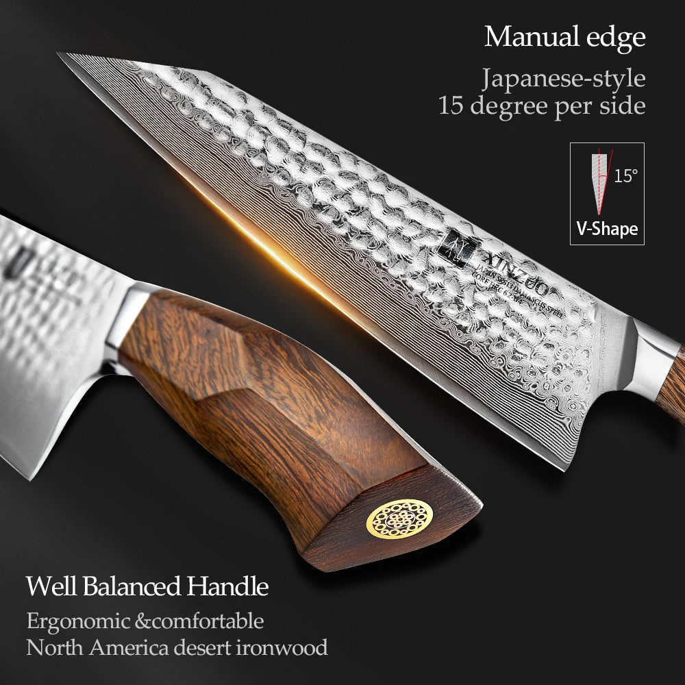 XINZUO 3-Piece Damascus Knife Set – Chef, Nakiri & Utility Damascus Knife Set Axl