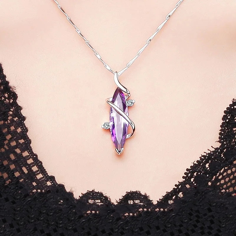 Huitan Purple CZ Pendant Necklace – Women's Wedding Jewelry Pendant Necklace Axl
