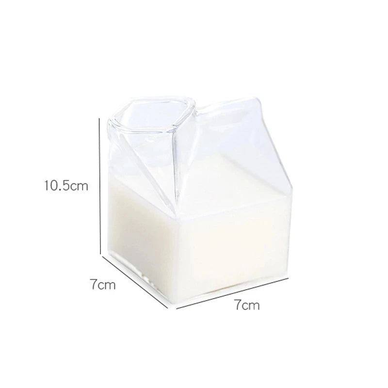 KEMORELA Milk Box Shape Glass Cup 250ml – Cute Drinkware Glass Drinkware Cup Axl
