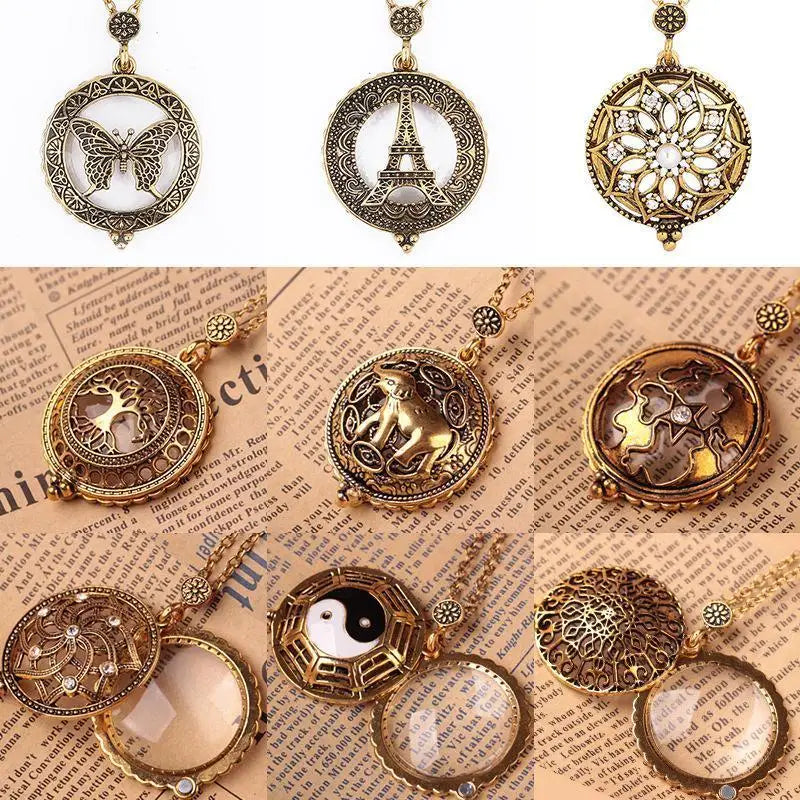 Vintage Magnifying Glass Necklace Pendant – 2.5X Metal Chain Magnifier Necklace Pendant Axl