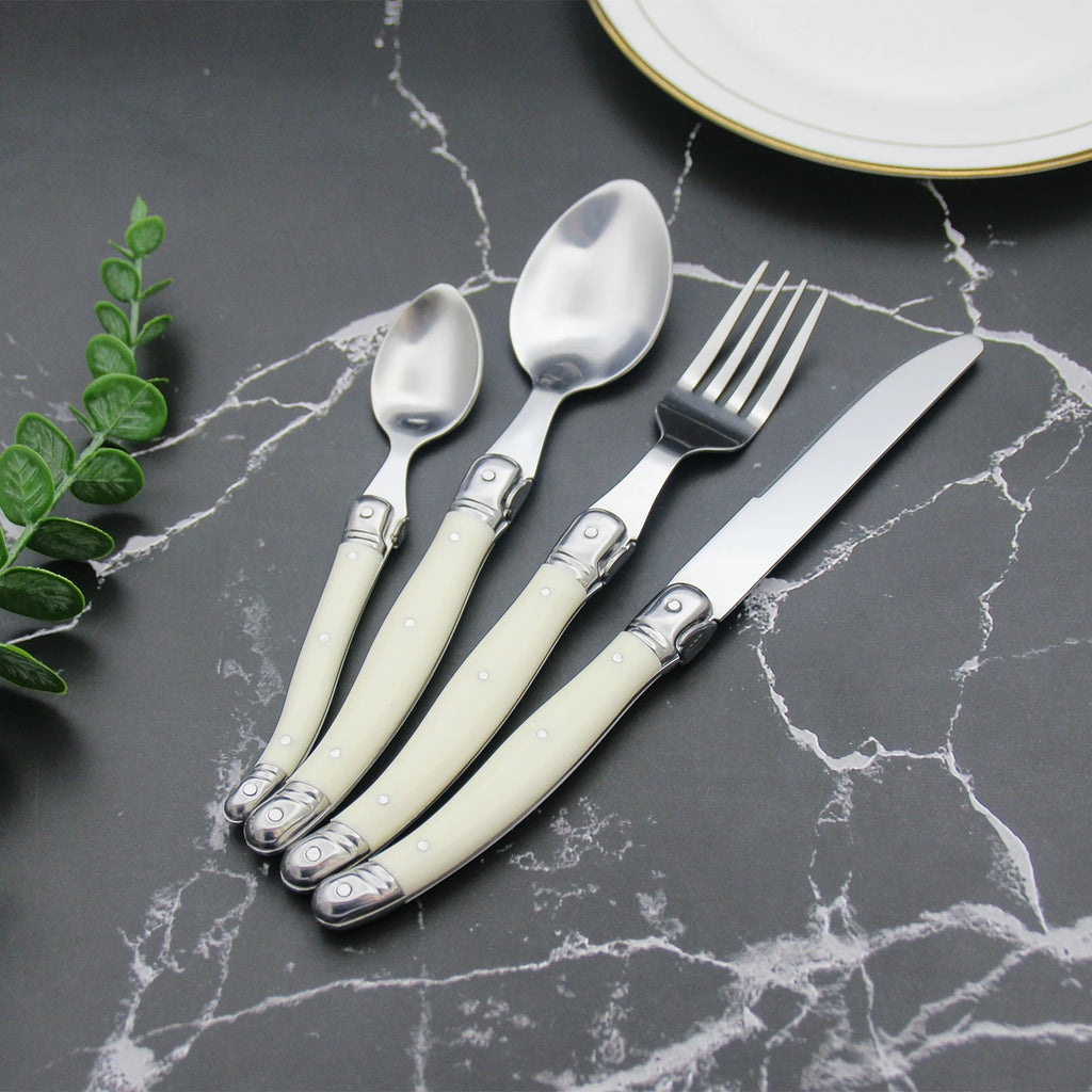 Laguiole Ivory White Stainless Steel Cutlery Set 4-24pc Flatware Cutlery Set Axl