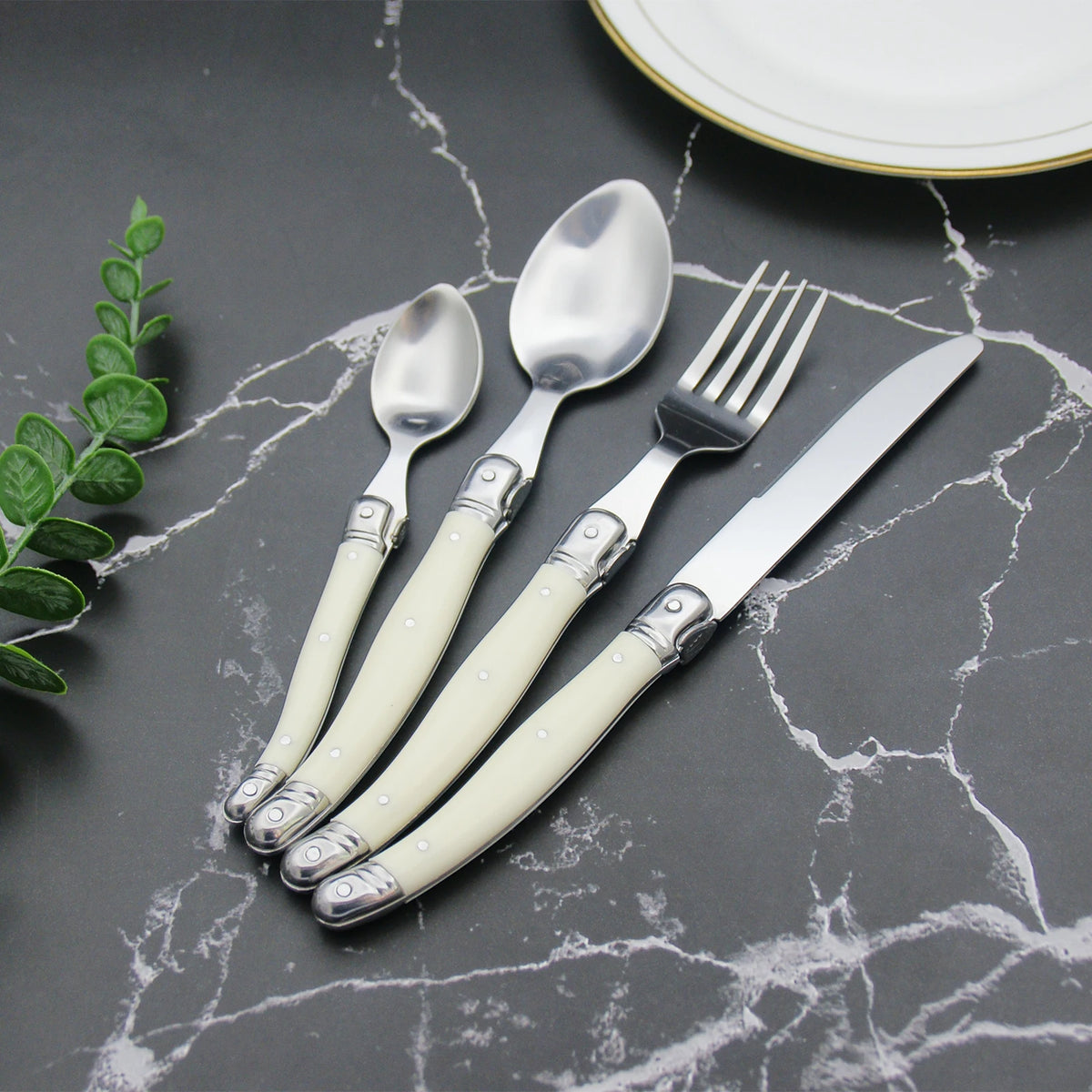 Laguiole Ivory White Stainless Steel Cutlery Set 4-24pc Flatware Cutlery Set Axl
