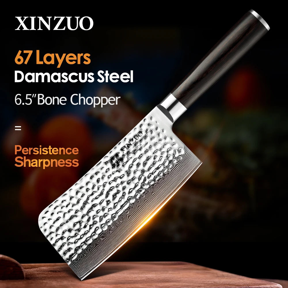 XINZUO 6.5" Damascus Steel Bone Chopper Cleaver Knife Damascus Cleaver Knife Axl China Mainland