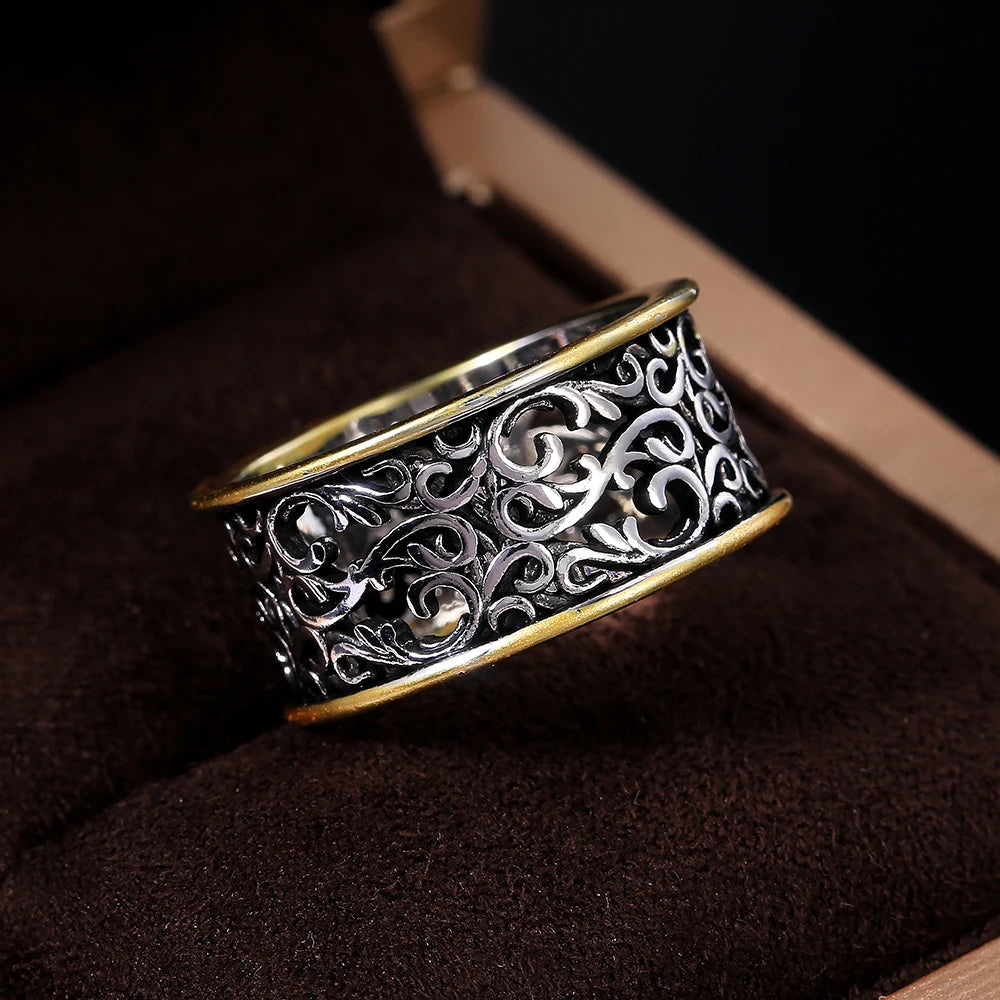 Huitan Two-Tone Vintage Punk Ring for Women | Geometric Style Fashion Ring Axl