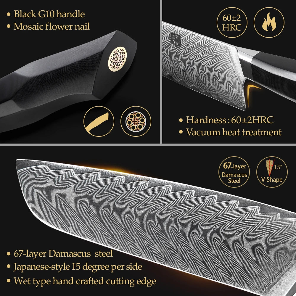 XINZUO 7.3" VG10 Damascus Steel Santoku Knife – Feng Series Damascus Santoku Knife Axl