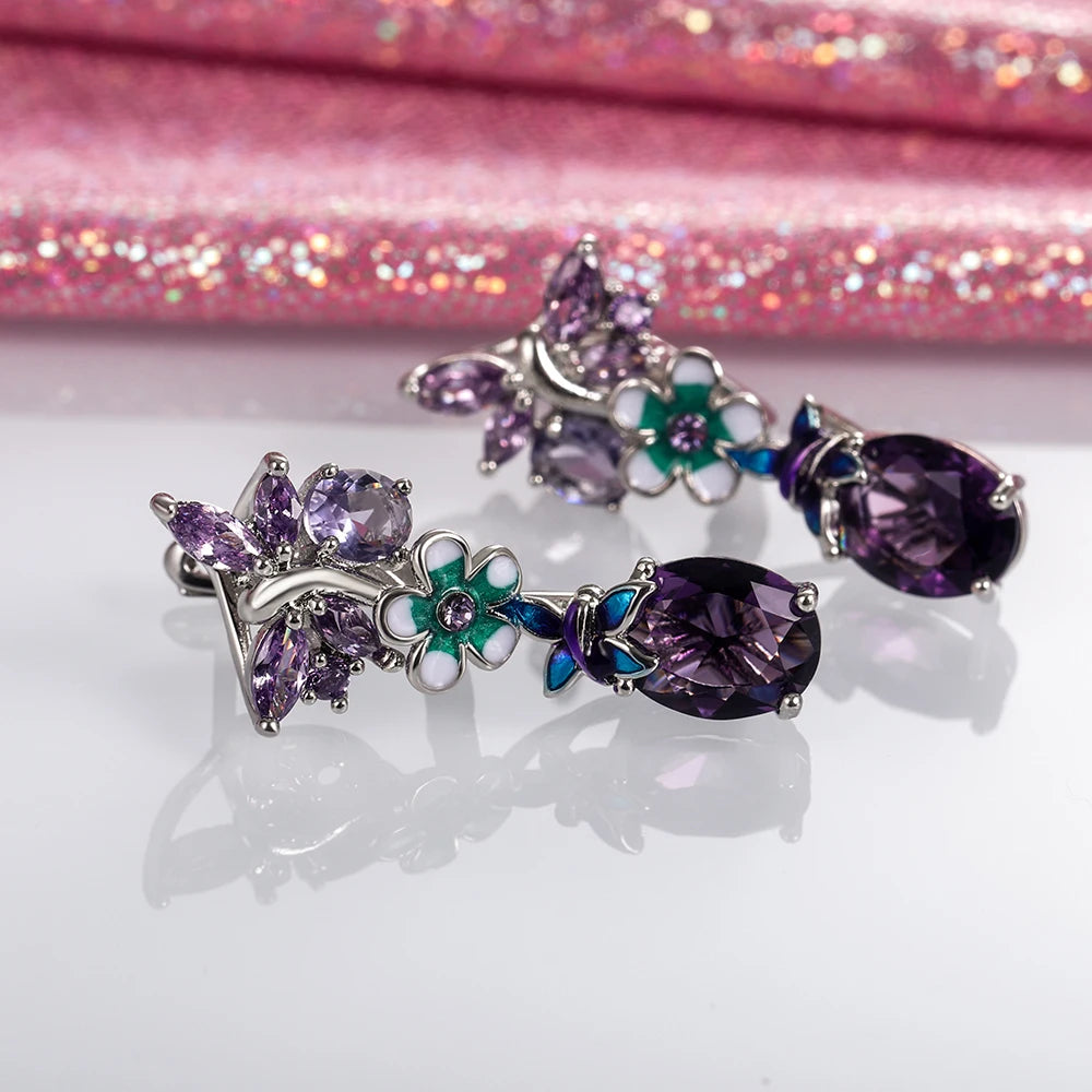 Huitan Purple CZ Dangle Earrings – Bridal & Wedding Jewelry Dangle Earrings Axl