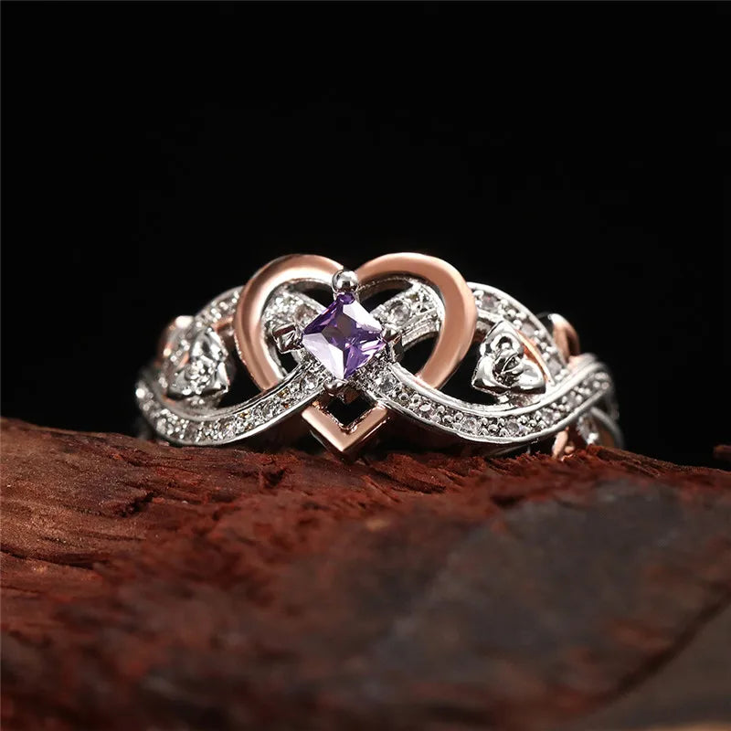 Huitan Women's Heart Ring – Rose Flower CZ Wedding Band Fashion Ring Axl