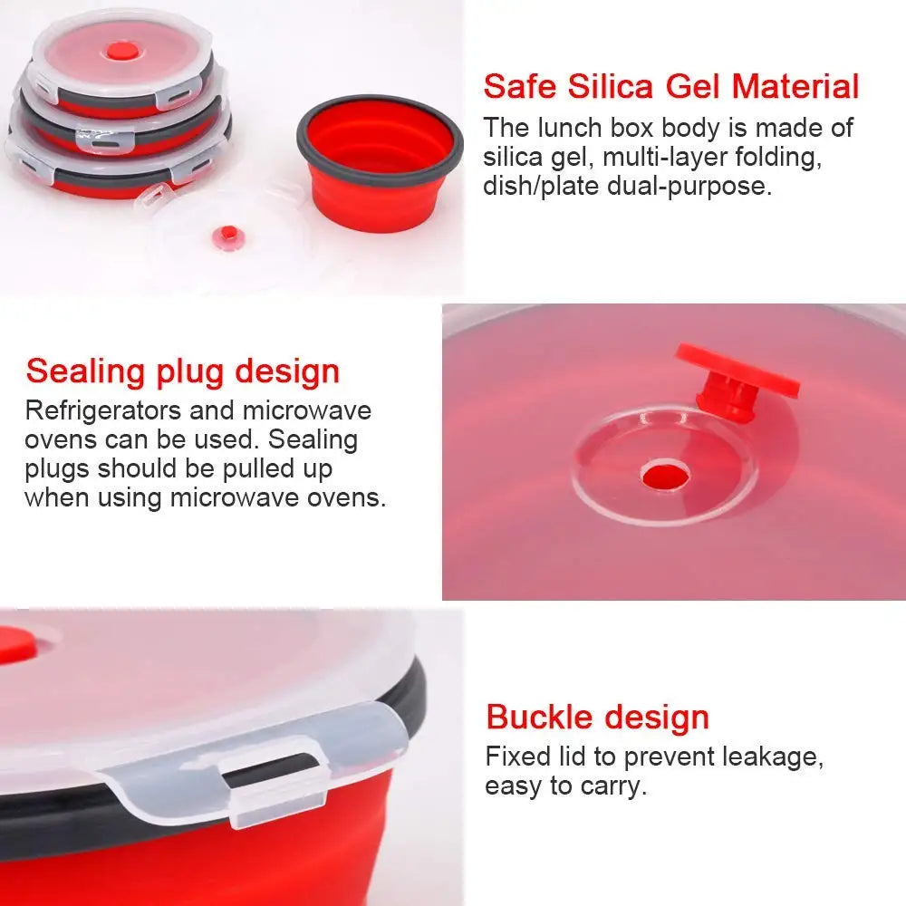 Silicone Collapsible Lunch Box Set | 4 Microwave-Safe Folding Bowls Collapsible Food Container Axl