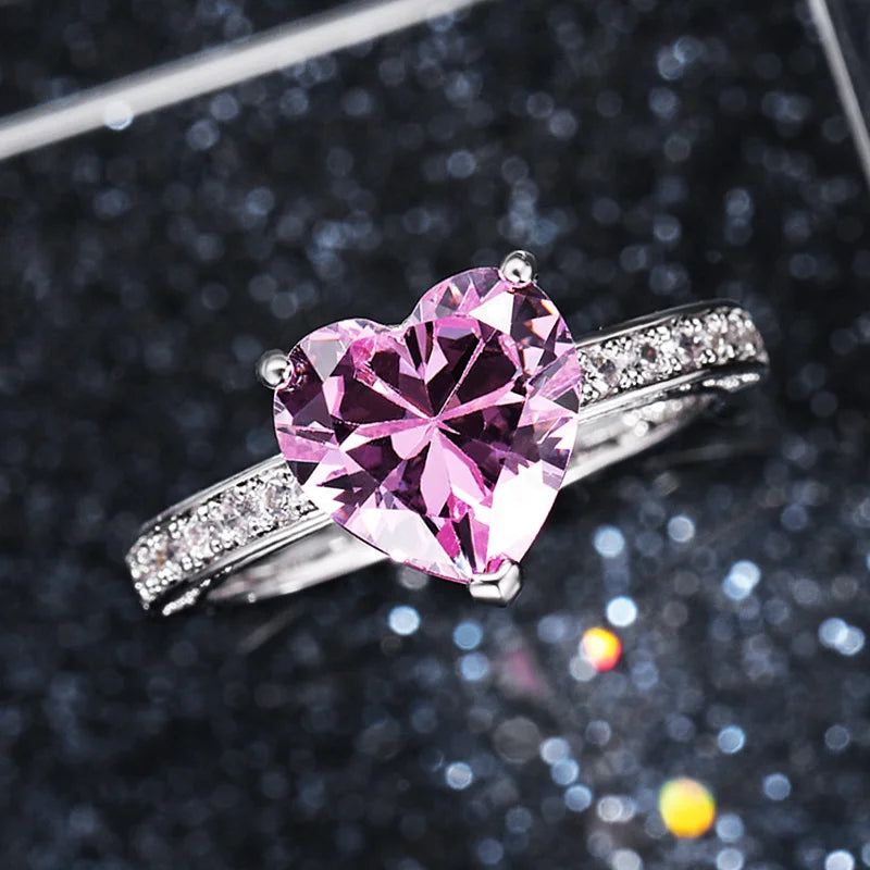 Huitan Pink Cubic Zirconia Heart Solitaire Ring for Women Solitaire Ring Axl