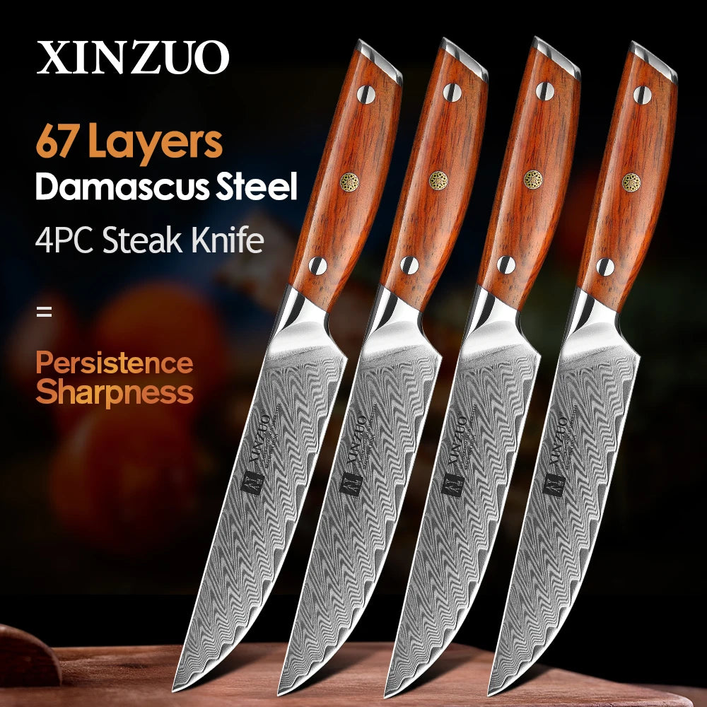 XINZUO 5" Damascus VG10 Steak Knife – Rosewood Handle Damascus Steak Knife Axl