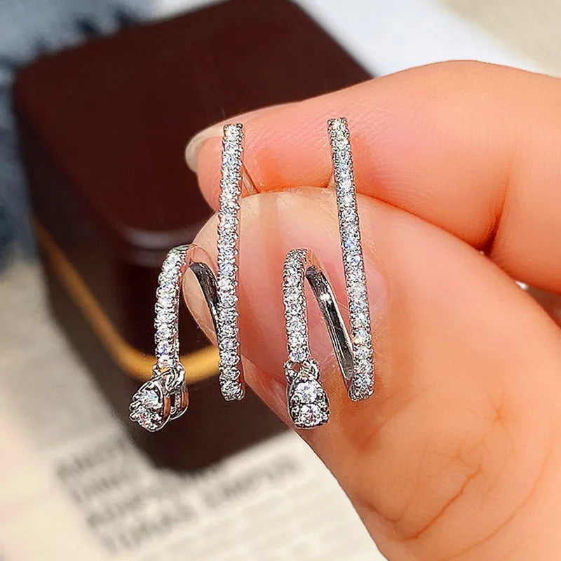 Huitan Bridal CZ Stud Earrings – Silver Cubic Zirconia Women CZ Stud Earrings Axl E1631